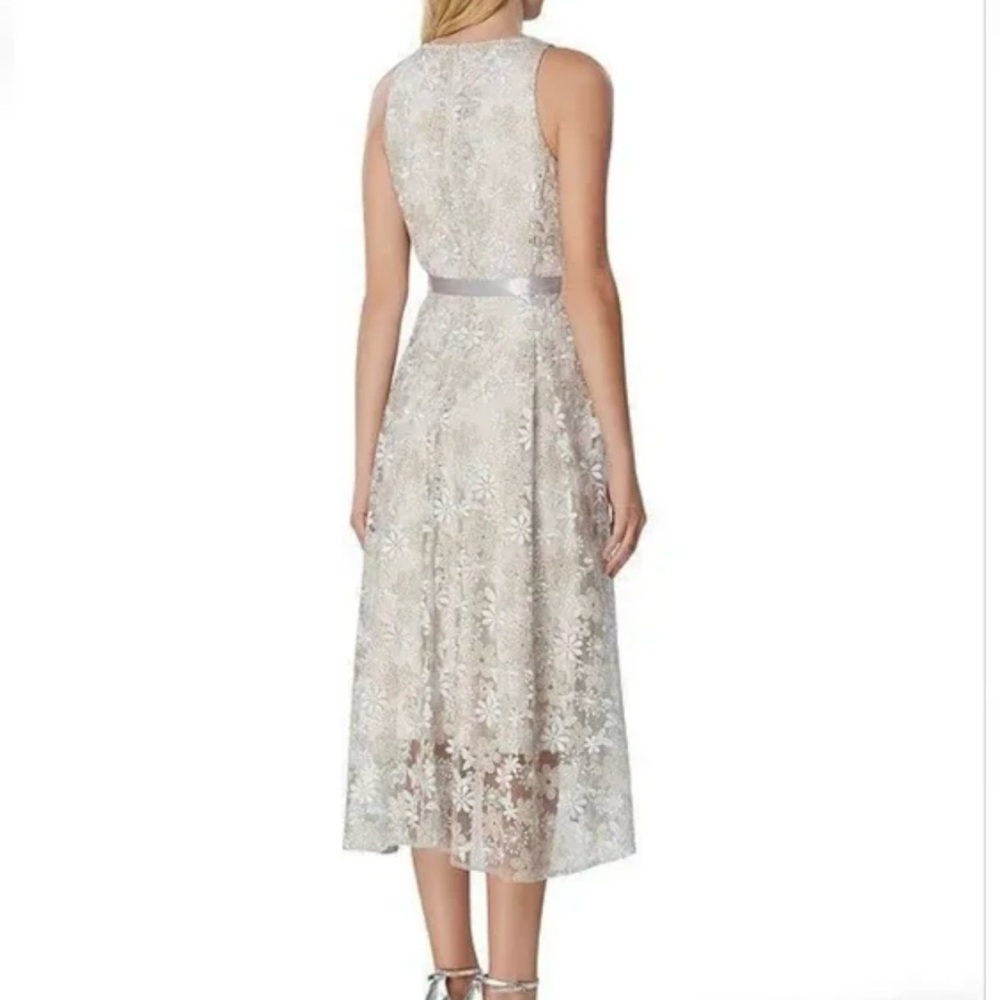 Tahari Embroidered Fit & Flare Hi-Low Midi Dress 4 - Picture 3 of 12